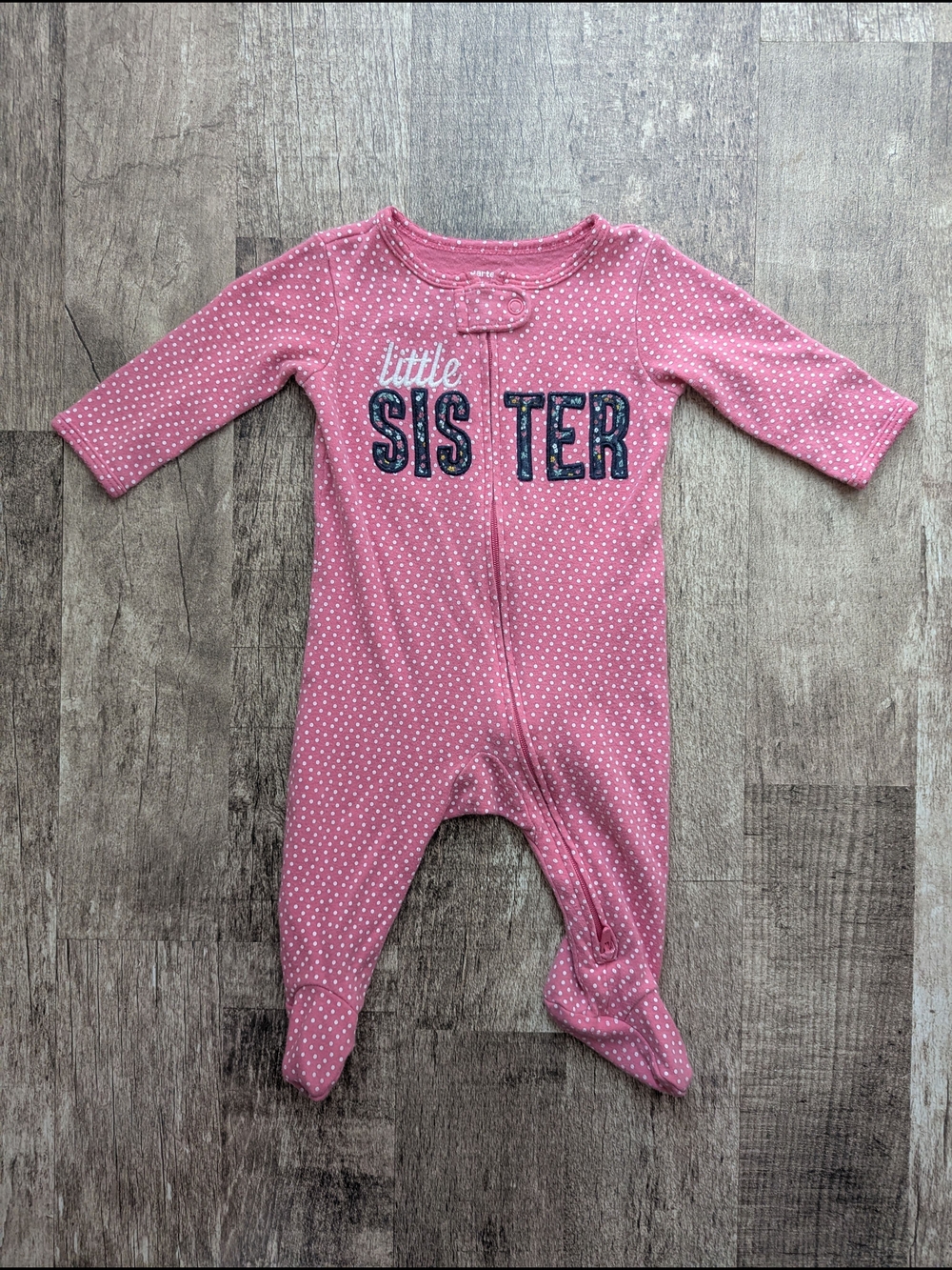 Carter's Pink Polka Dot 'Little Sister' Footed One-Piece
